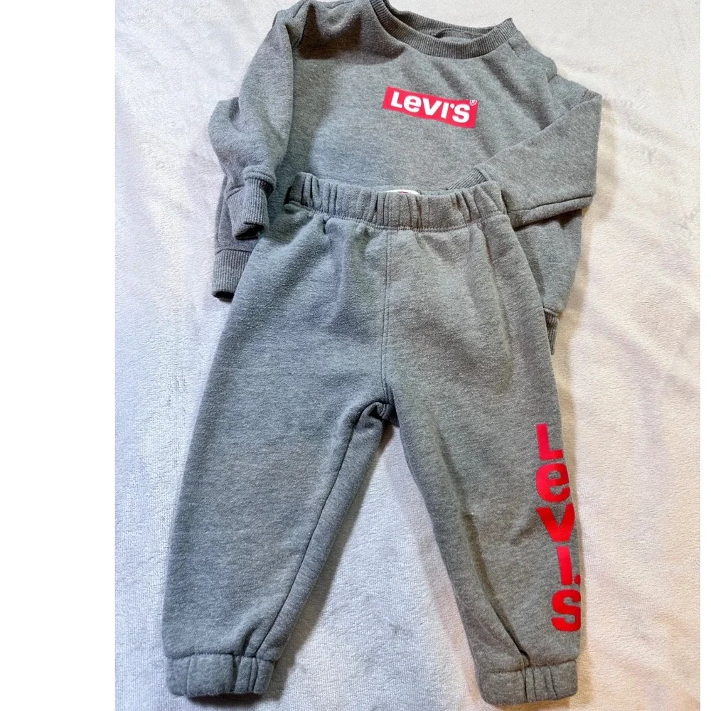 Levis Kids Heather Gray Fleece Sweatshirt and Joggers Tracksuit Set 12M